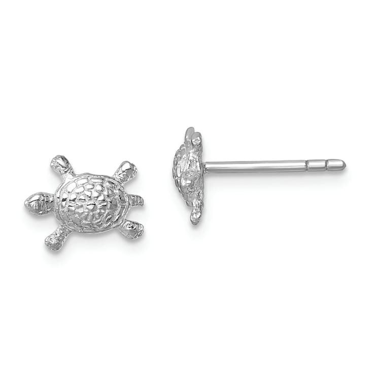 Rhodium Over Sterling Silver Polished Turtle Post Earrings