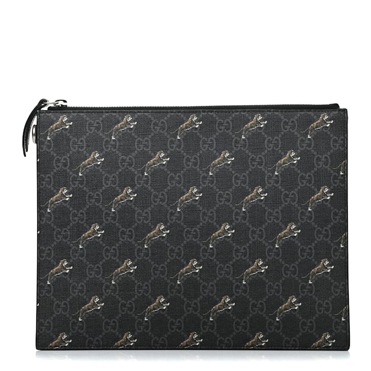 Gucci Black GG Supreme Monogram Tiger Print Clutch Bag 1B885A
