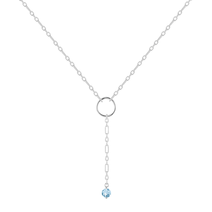 Round Blue Topaz Rhodium Over Sterling Silver Dainty Necklace