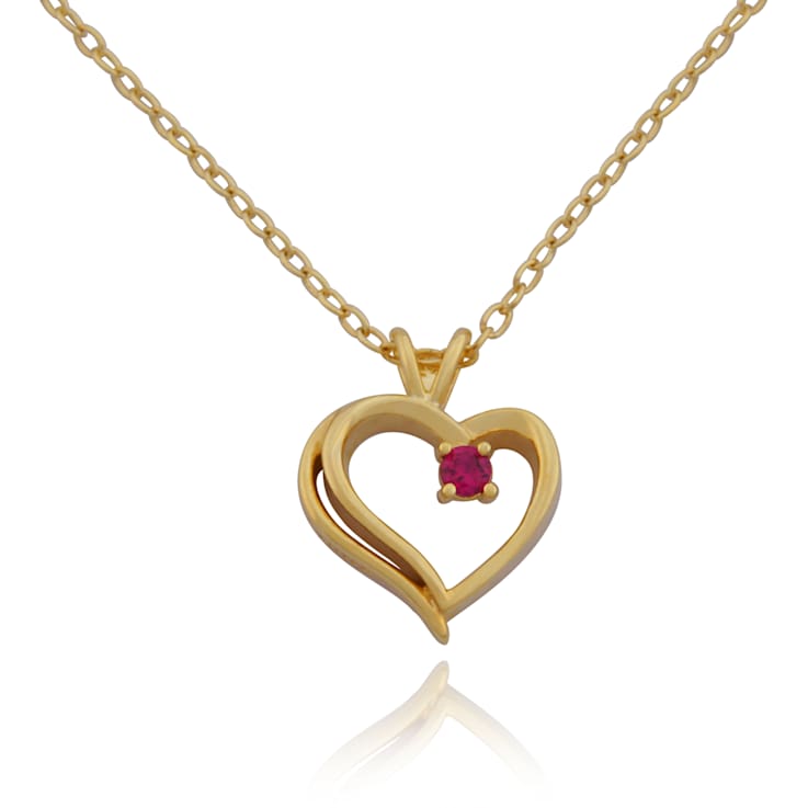 Red Lab Created Ruby 14k Yellow Gold Over Brass Pendant with Chain 0.12ctw