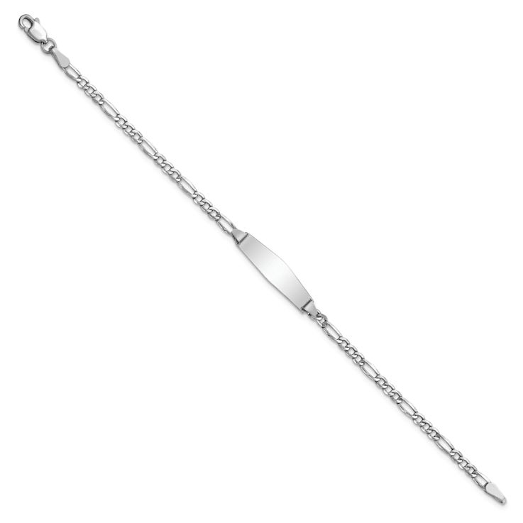Rhodium Over 14k White Gold Semi-solid Soft Diamond Shape Figaro Link ID Bracelet