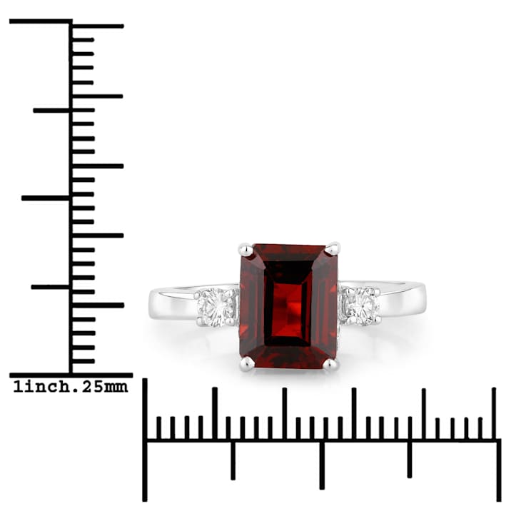 Mozambique Garnet And Lab-Grown Diamond Three-Stone Ring In Sterling Silver