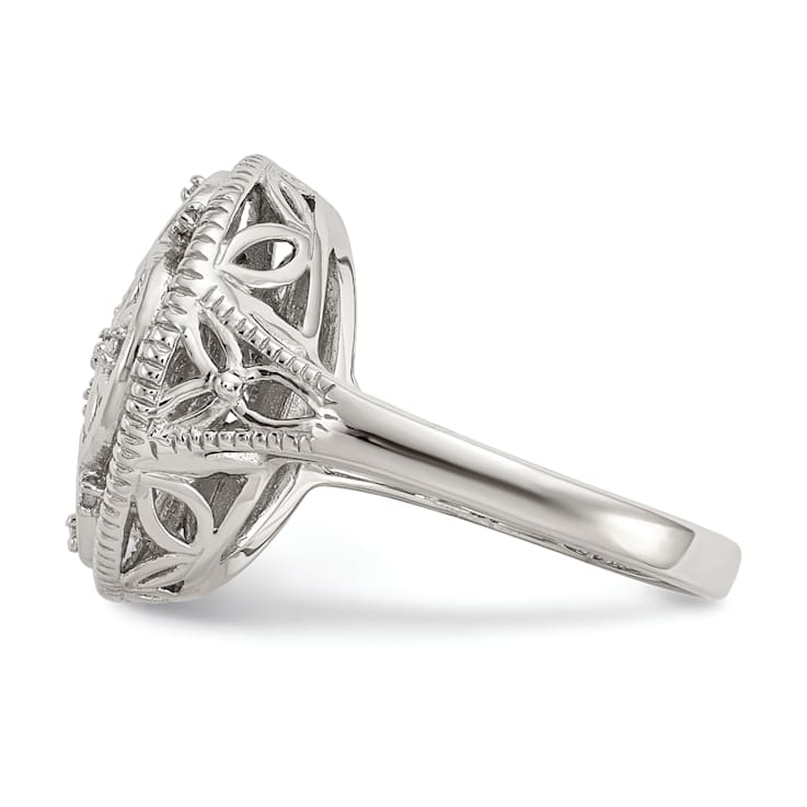 Rhodium Over Sterling Silver with 14K Accent Diamond Vintage Ring