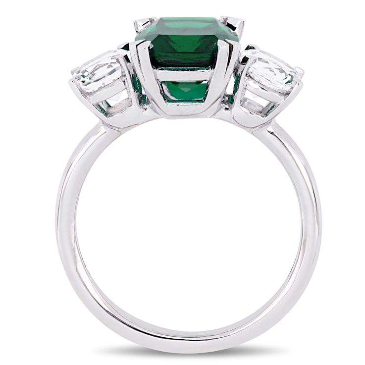 Lab Created Emerald and Lab Created White Sapphire 10k White Gold Ring 4.02ctw