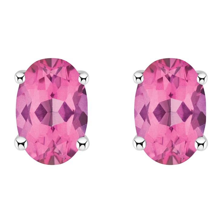 6x4mm Oval Pink Topaz 14k White Gold Stud Earrings