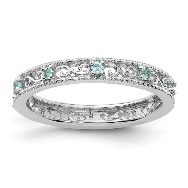 Sterling Silver Stackable Expressions Aquamarine Ring 0.13ctw