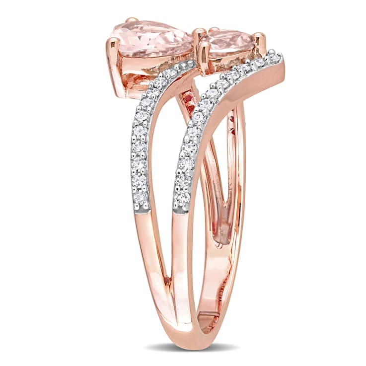 0.87ctw Morganite And 0.25ctw Diamond 10k Rose Gold 2-Stone Ring