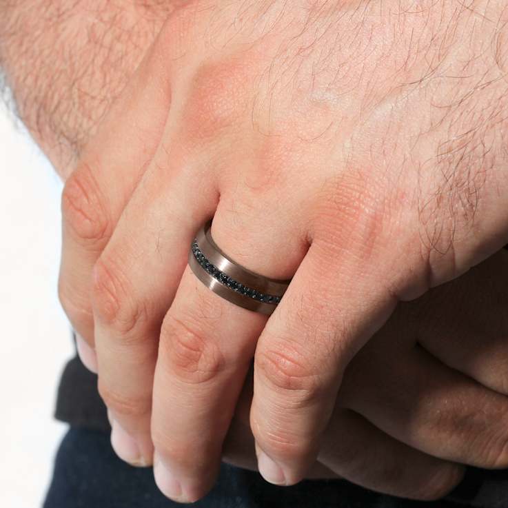 Robert Alton Men's Black Sapphire 8mm Band Ring In Tungsten