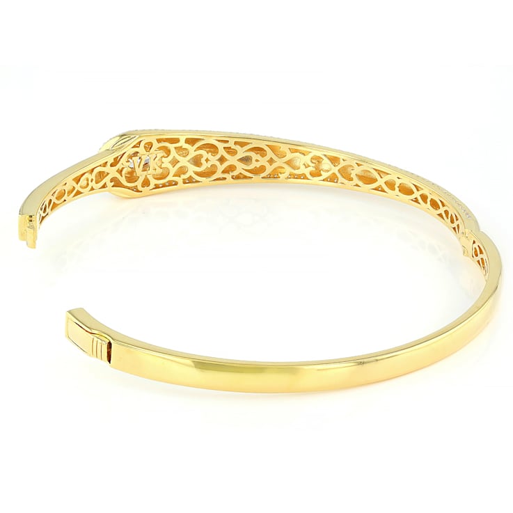 Polished CZ Round And Pear Bangle Bracelet In 18K Gold Over Sterling Silver