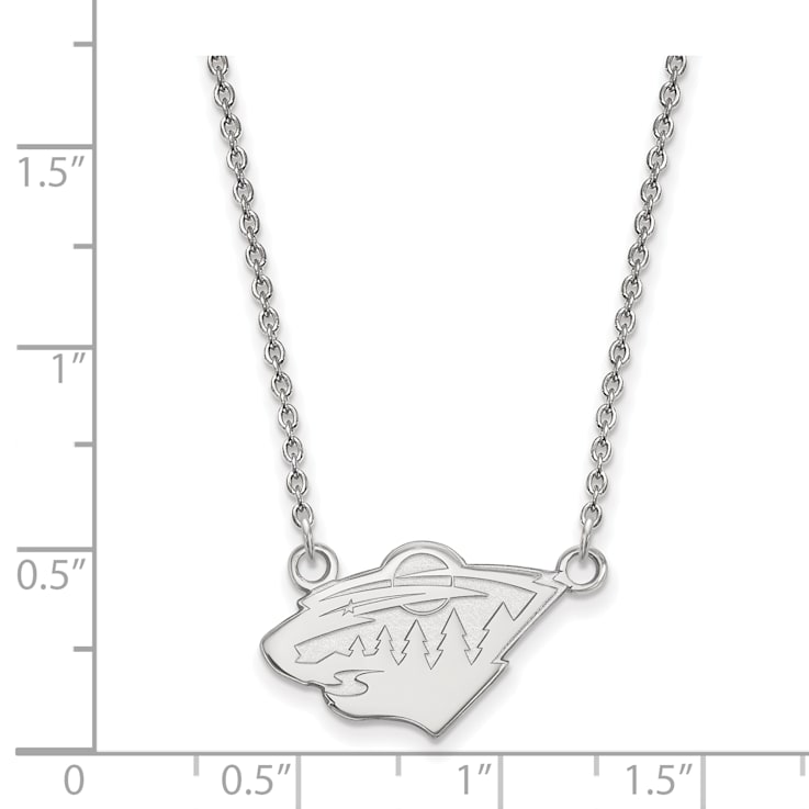 Rhodium Over Sterling Silver NHL LogoArt Minnesota Wild Small Pendant Necklace