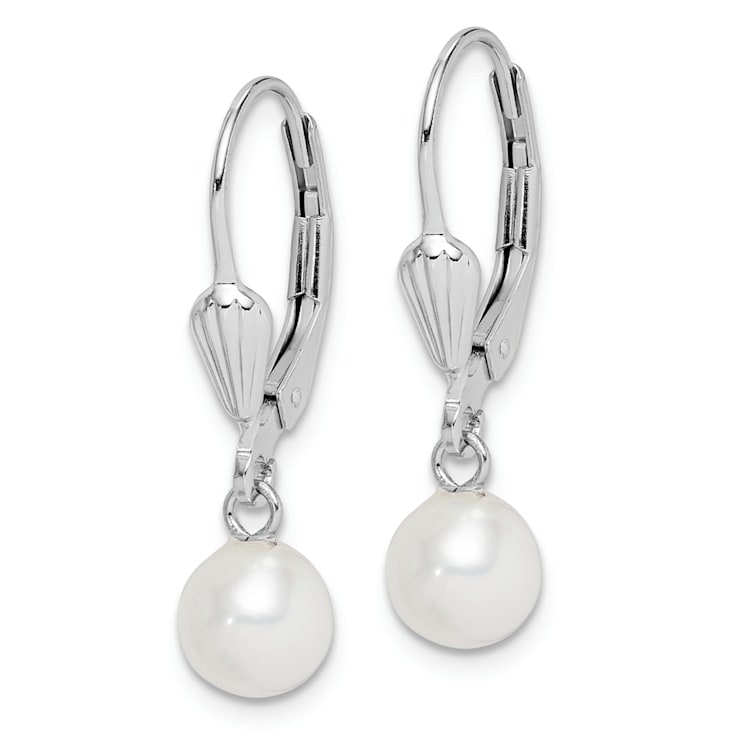Rhodium Over Sterling Silver 6-7mm Freshwater Cultured Pearl Leverback
Dangle Earrings