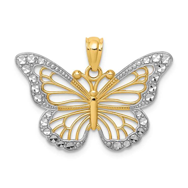 14k Two-tone Gold  Diamond-Cut Polished Open Butterfly Pendant