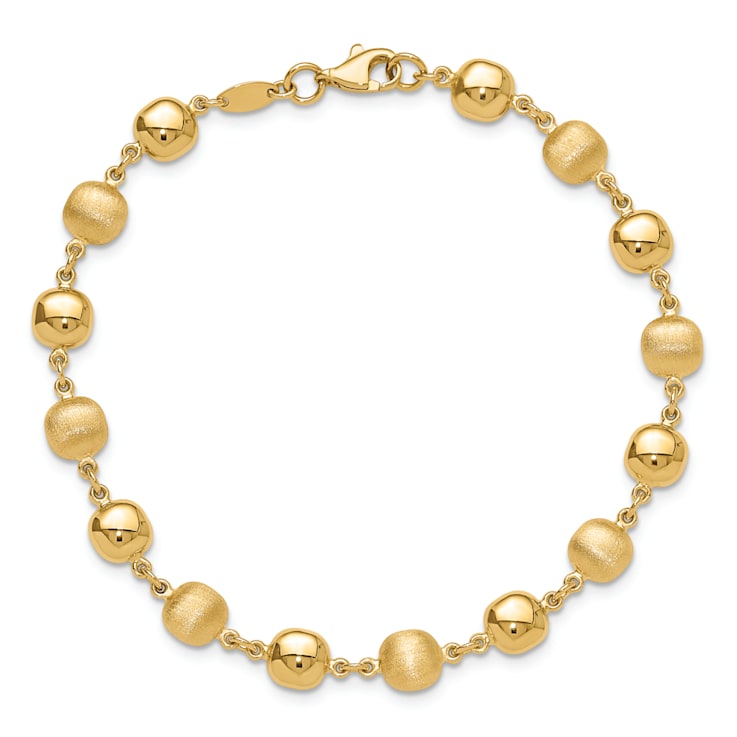 14K Yellow Gold Polished and Satin Puffed Circles Bracelet