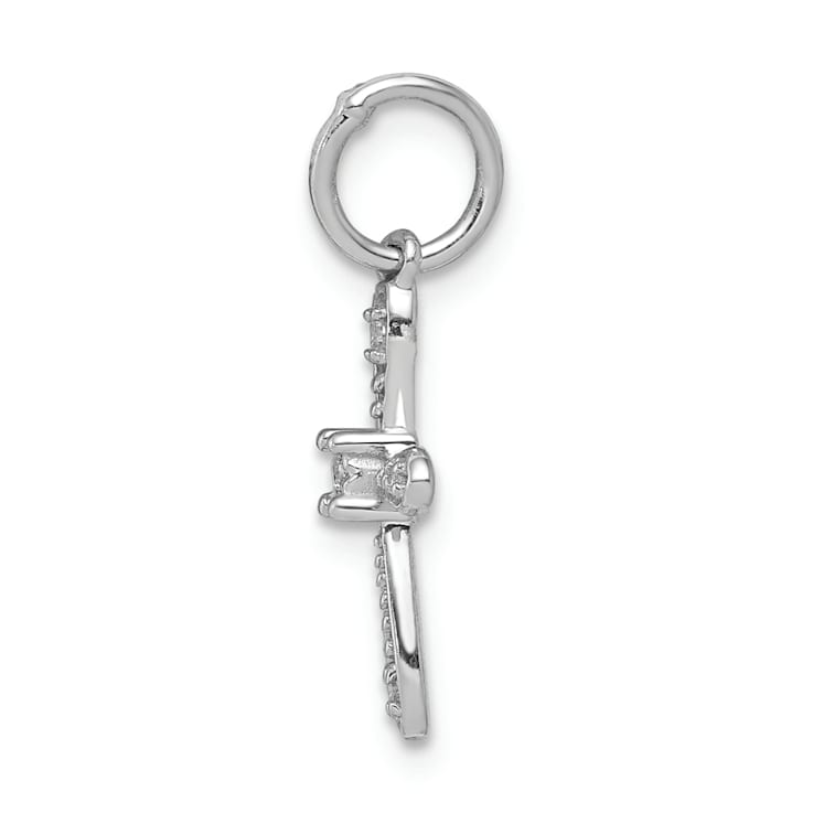 Rhodium Over 14K White Gold 0.03ct. Diamond Cross Charm