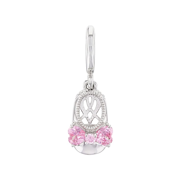 Pink Cubic Zirconia Platineve Over Sterling Silver  Baby Girl Boot Charm 0.53ctw