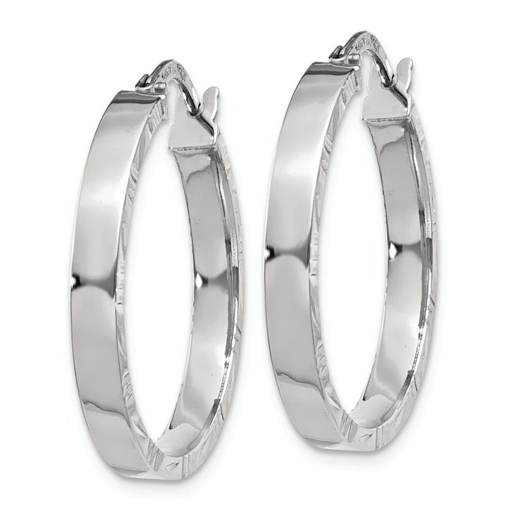 Rhodium Over 14k White Gold Polished and Diamond-Cut Edge 1 1/16"
Medium Hoop Earrings