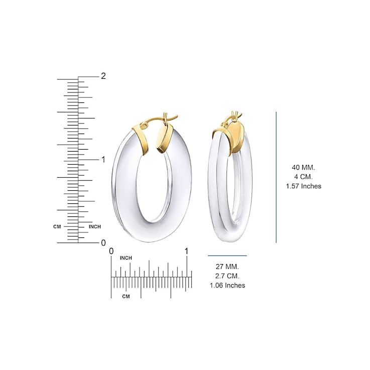 14K Yellow Gold Over Sterling Silver Flat Oval Acrylic Hoops in Blue