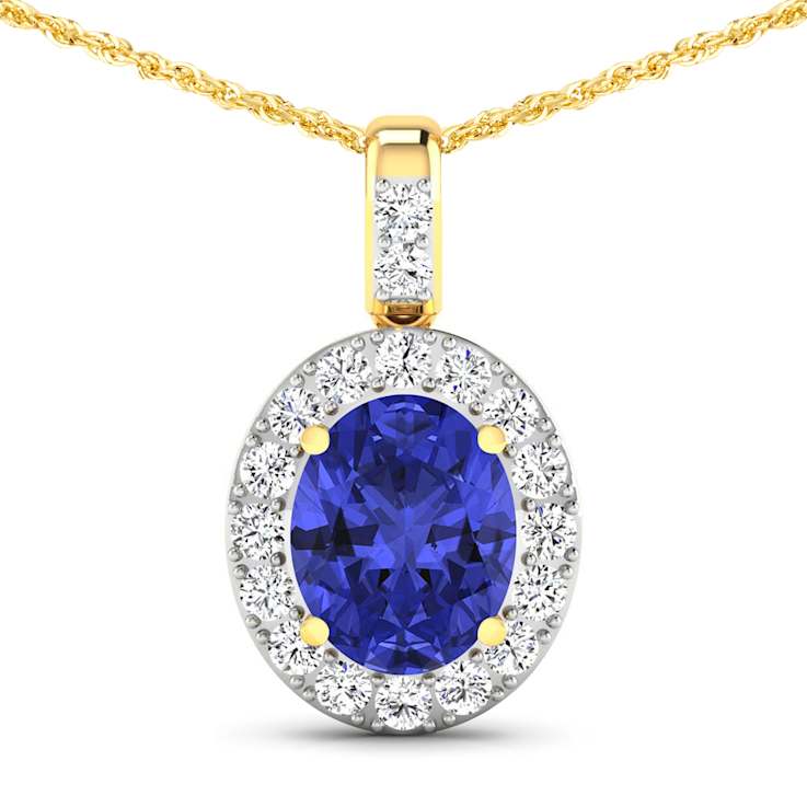 2.50ctw 14K Yellow Gold Tanzanite and White Diamond Pendant with 18 inch
Cable Chain