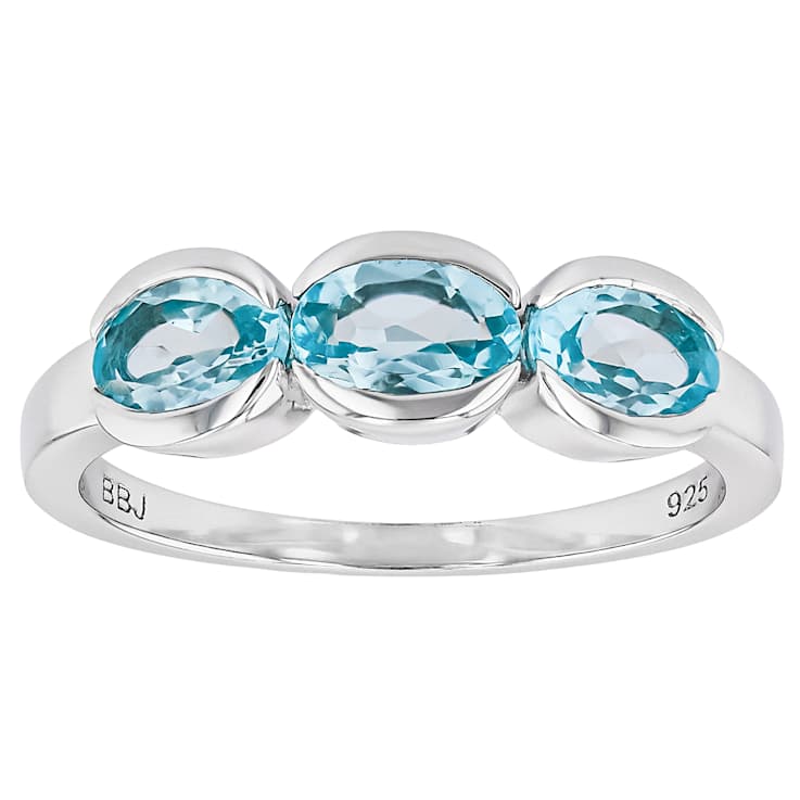 Sky Blue Topaz Three-Stone Ring In Platinum Over Sterling Silver