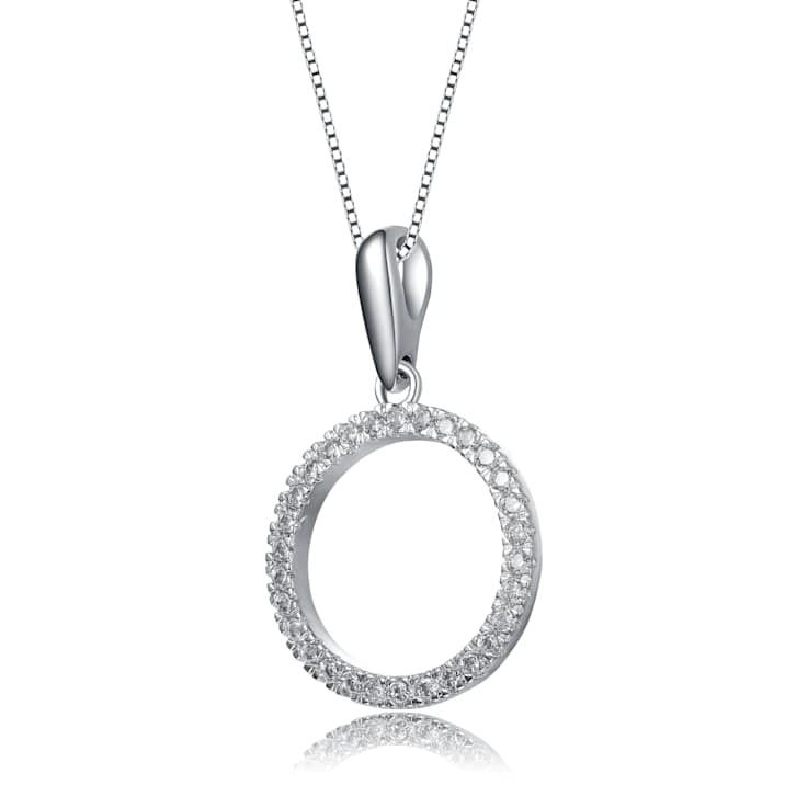 CZ Circle Pendant Necklace In Rhodium Over Brass