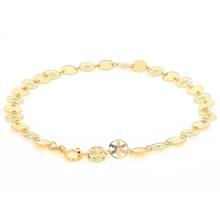 Italian Ricami Confetti Station Bracelet In Solid 14K Yellow Gold 7.5 Inch