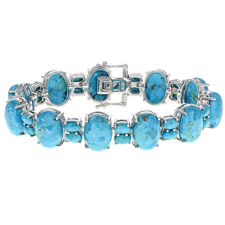 Turquoise Oval Cabochon Bracelet In Sterling Silver