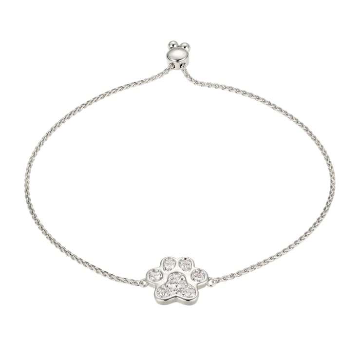 White Cubic Zirconia Rhodium Over Brass Paw Print Bolo Bracelet  0.84ctw
