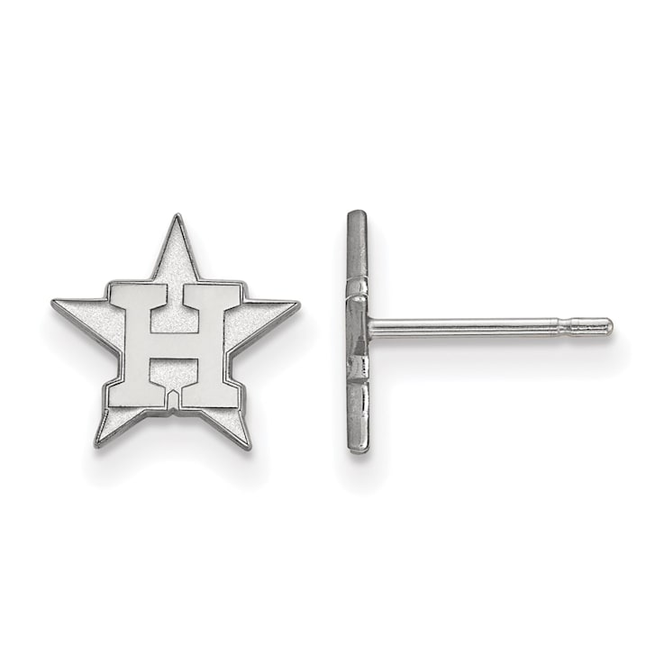 Rhodium Over Sterling Silver MLB LogoArt Houston Astros Post Earrings