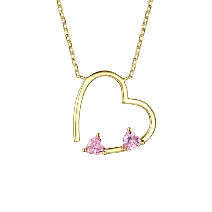 Morganite Color CZ Open Heart Pendant Necklace In 14K Gold Over Sterling Silver