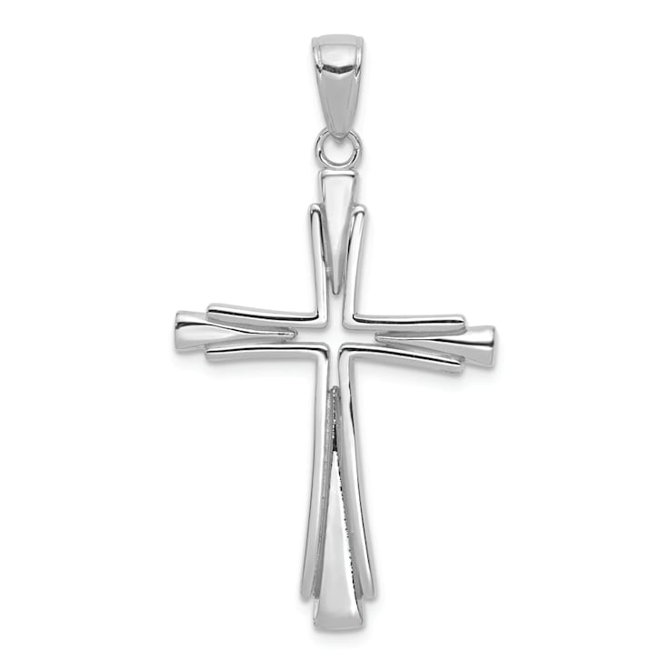 Rhodium Over 14K White Gold Polished Solid Cross Pendant
