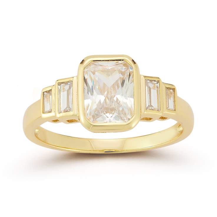 Rachel Zoe Bezel Set CZ Ring in 14K Gold Over Sterling Silver