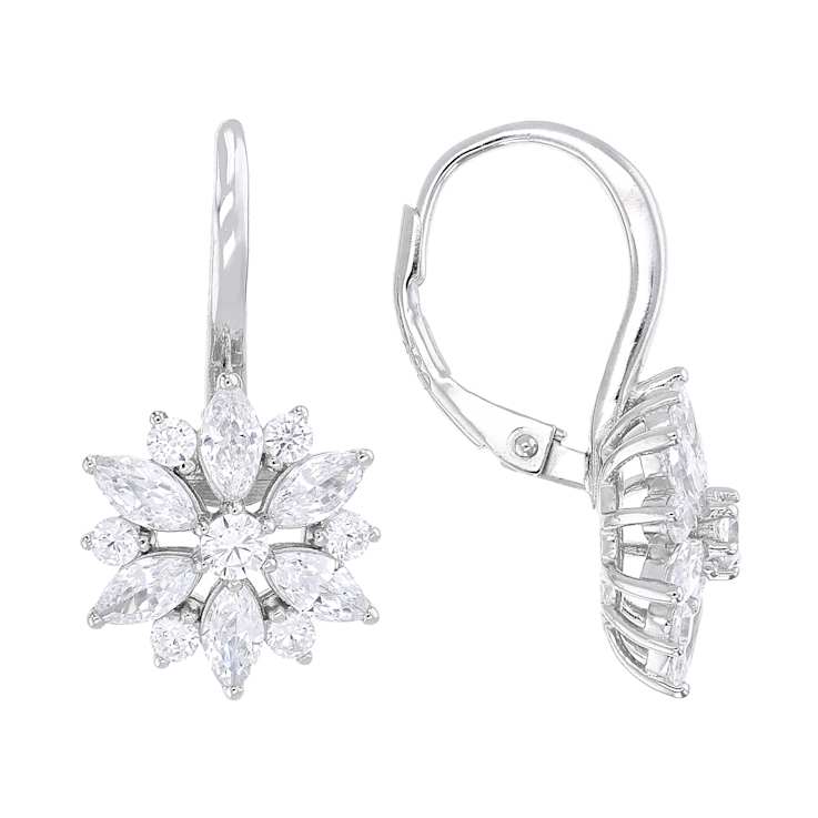 Round And Marquise CZ Drop Earrings In Sterling Silver