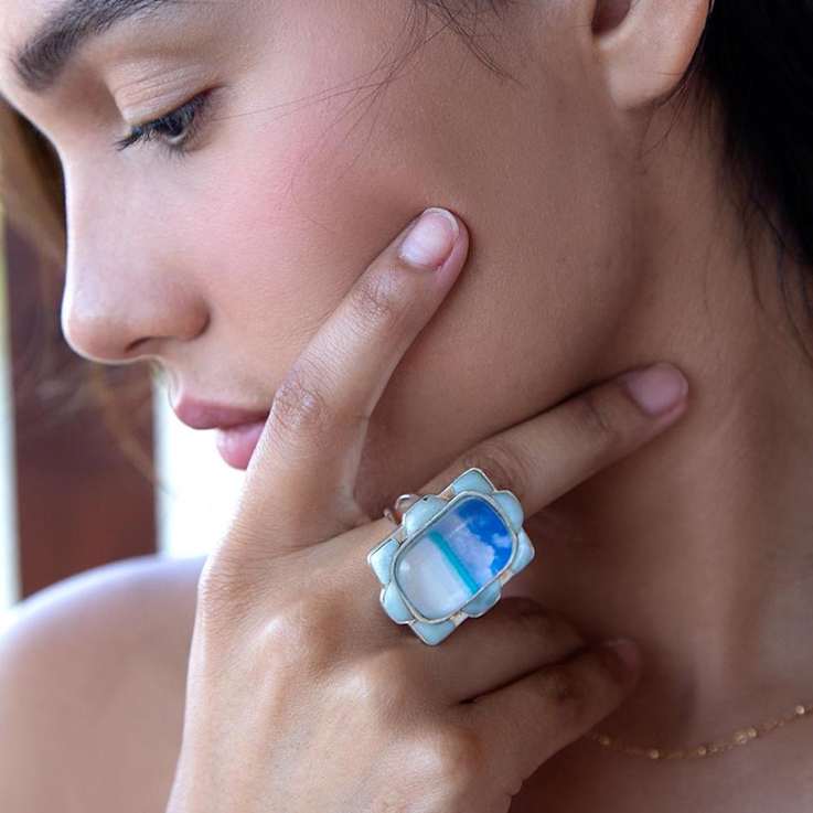 Barse Jewelry Blue Larimar Sterling Silver Scenic Beach Ring