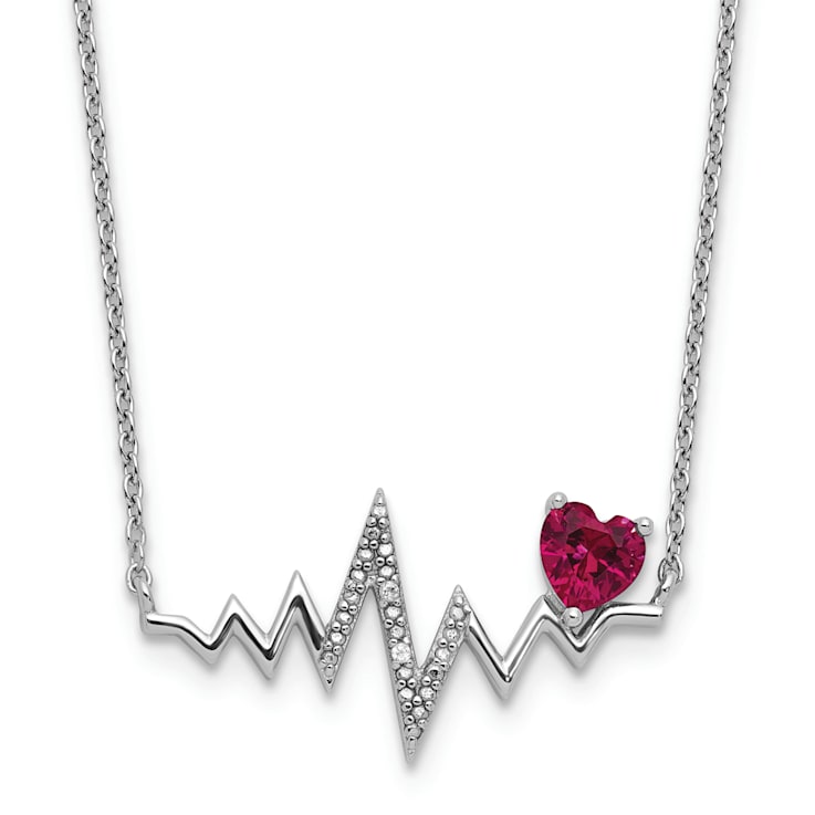 Rhodium Over Sterling Silver Lab Created Ruby and Cubic Zirconia
Heartbeat Necklace
