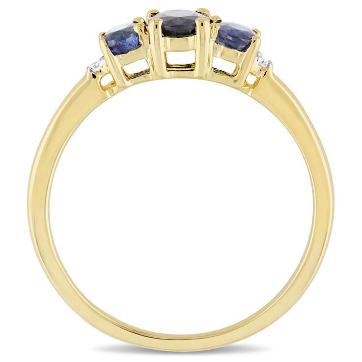 Blue Sapphire and Diamond 10K Yellow Gold Ring 1.02ctw
