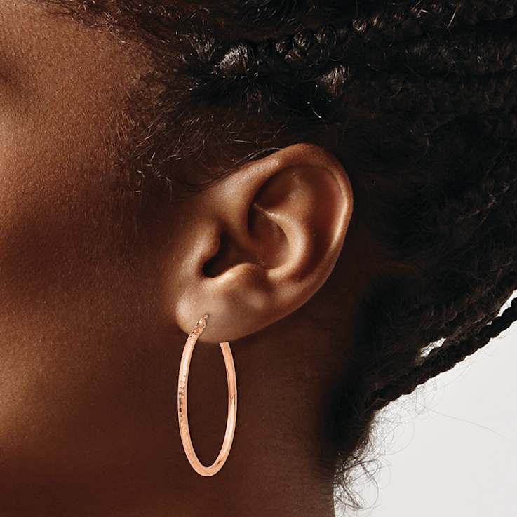14k Rose Gold 1 3/8" Polished Large Diamond-Cut Tube Hoop Earrings