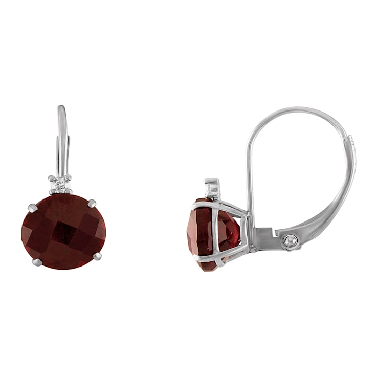 10K White Gold Garnet and Diamond Round Leverback Earrings 2.48ctw
