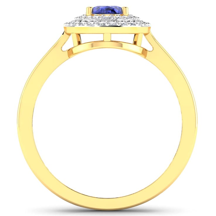 0.91ctw Violet Tanzanite and Diamond 14K Yellow Gold Halo Ring