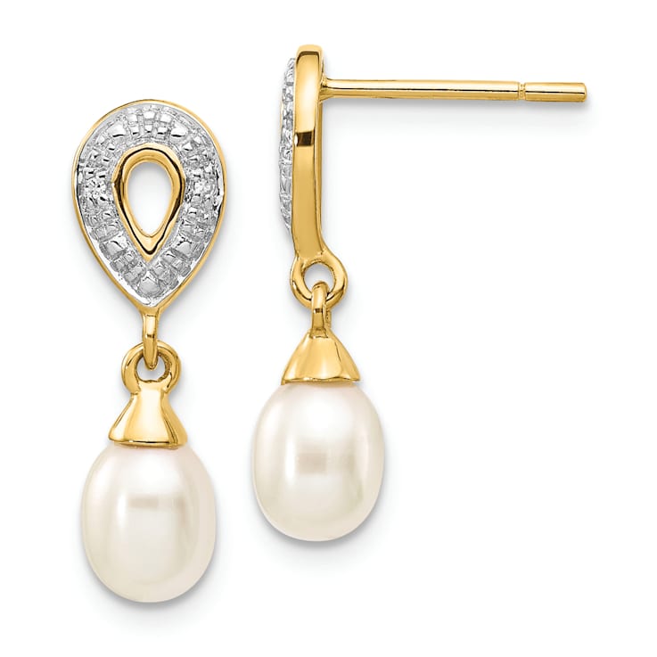 14K Yellow Gold 7x5mm White Teardrop Freshwater Cultured