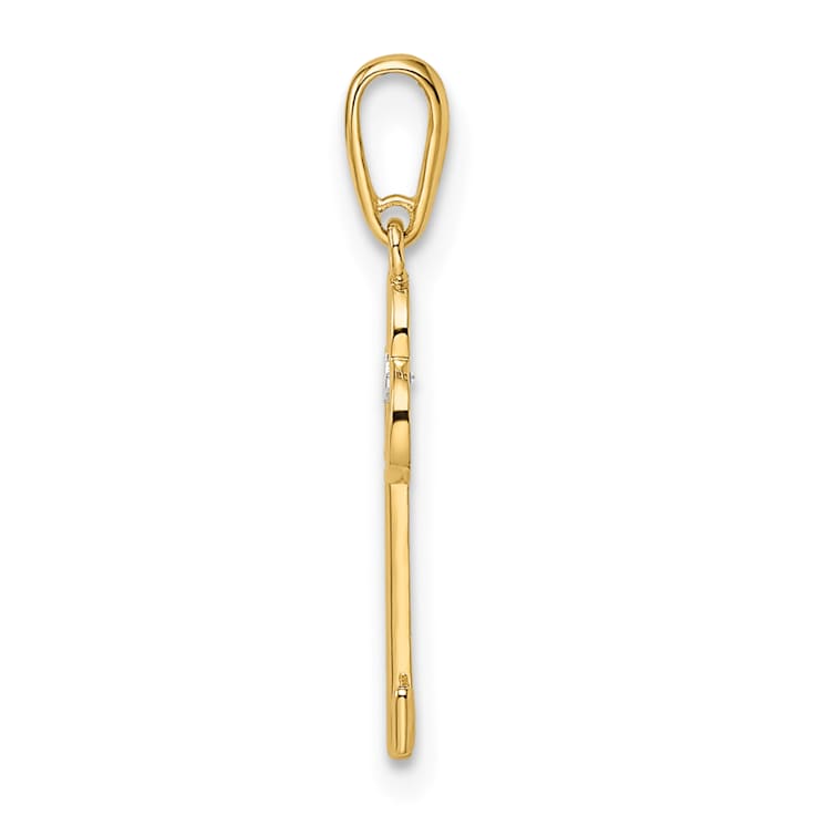 14K Yellow Gold Cubic Zirconia Key Pendant
