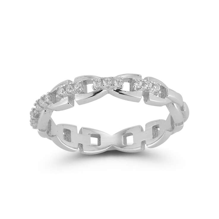 Sterling Statements Rhodium Over Sterling Silver CZ Link Ring