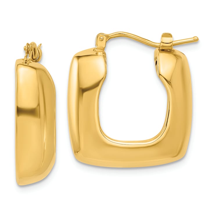 14k Yellow Gold 7/8" Polished Square Hoop Earrings