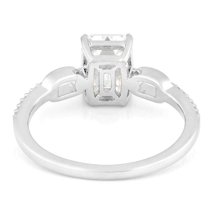 Moissanite Emerald-Cut Engagement Ring In Platinum-Enhanced Sterling Silver
