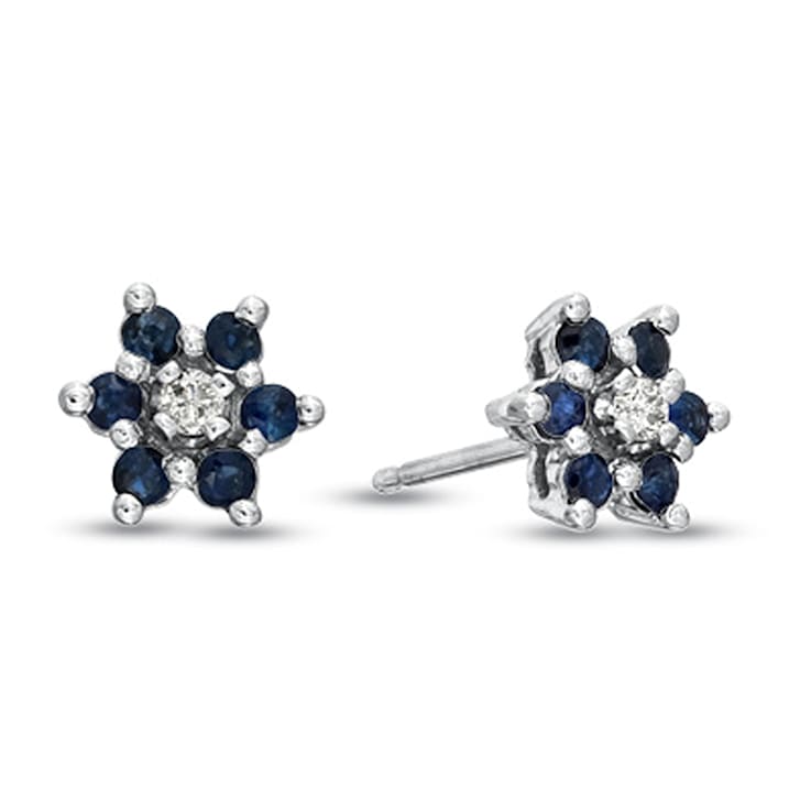 0.48ctw Sapphire and Diamond Flower Cluster Earrings in 14k White Gold