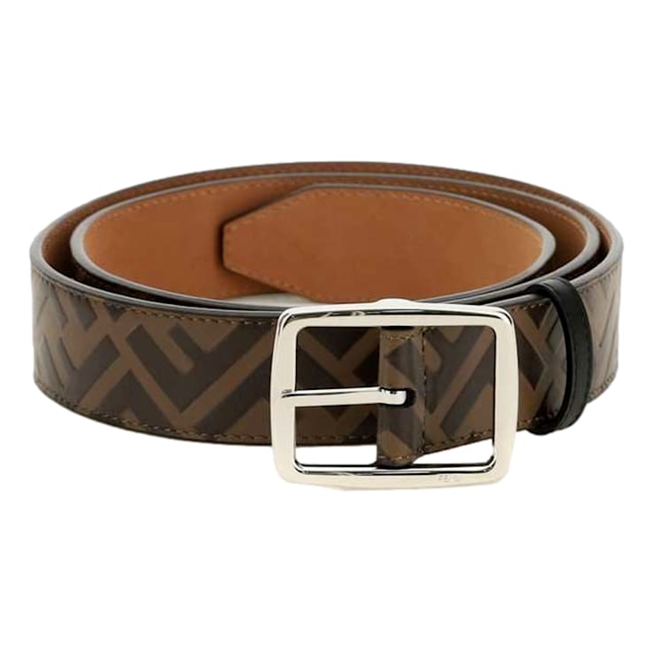 Fendi FF Zucca Monogram Buckle Belt Size 90 Brown Calf Leather Silver 19JCKA