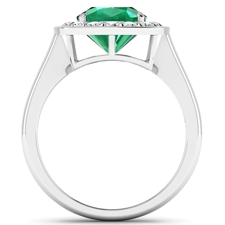 2.55ctw Green Emerald and Diamond 14K White Gold Halo Ring