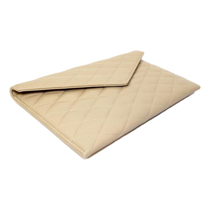 Saint Laurent Sade Logo Beige Leather Quilted Pouch Clutch