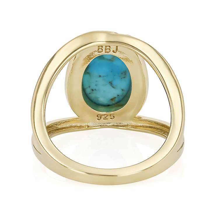 Turquoise Oval Solitaire Ring In 18K Gold Over Sterling Silver 14x10mm