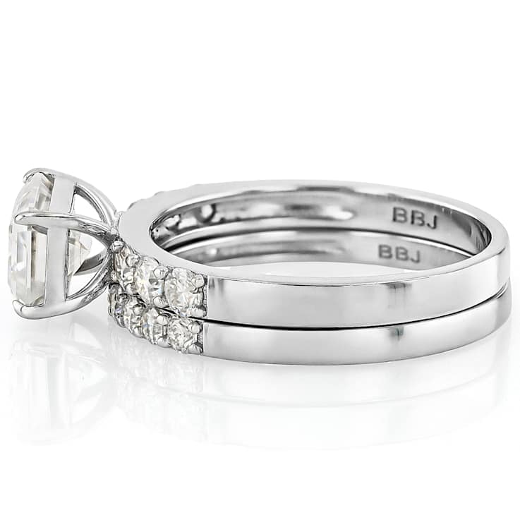 Refined Moissanite Emerald-Cut Ring And Band Set In Platinum-Enhanced
Sterling Silver