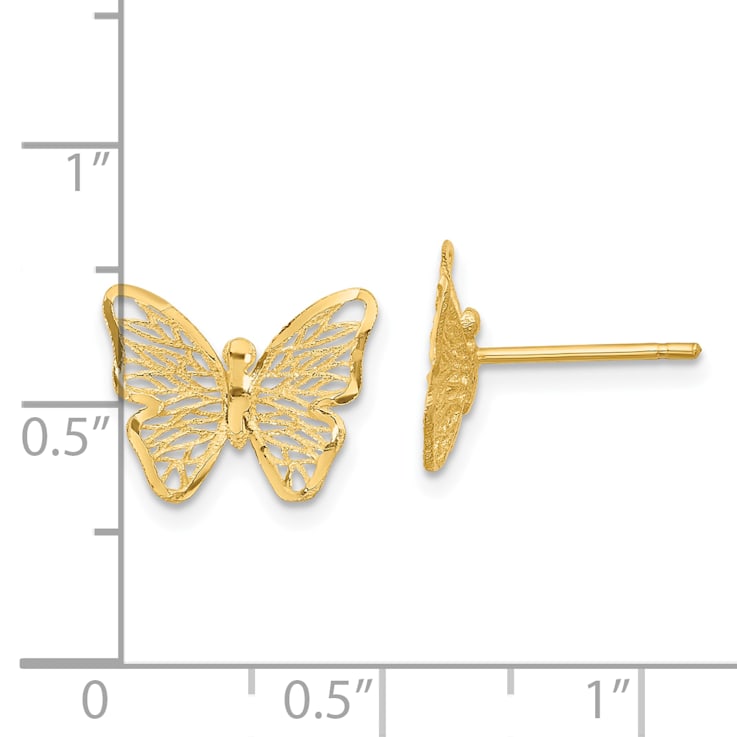 14K Yellow Gold Textured and Polished Butterfly Post Earrings